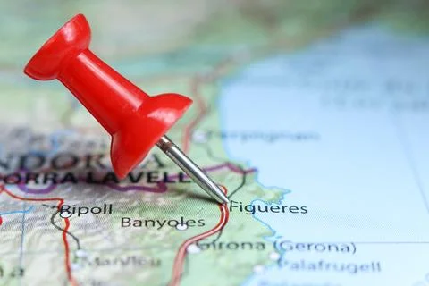 Figueres, Spain pin on map Stock Photos