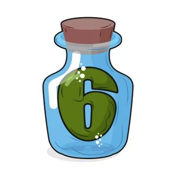 Figure 6 retro laboratory flask, bottle. Six in  old magic potion bottle with Stock Illustration