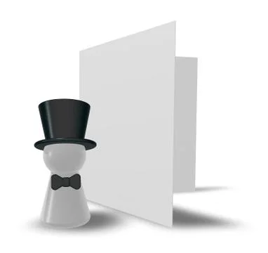 Figure with big hat and blank card on white background - 3d illustration Stock Illustration