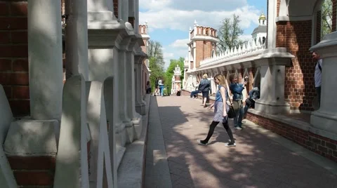 The figure bridge in the Palace complex Tsaritsyno. People Stock Footage 63035324