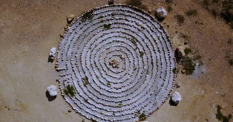 Figure of a circle from stone made on the ground. Drone Point of View Stock Footage 76618087