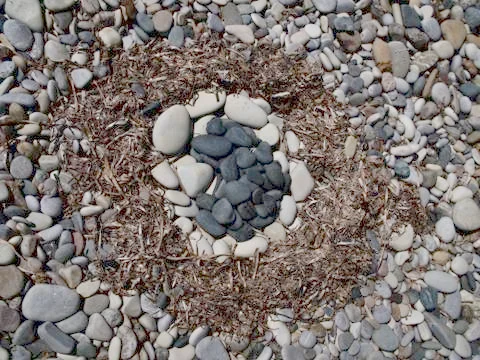The figure of concentric circles on a pebble beach Photos