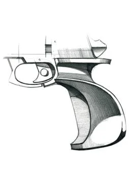 Figure of the concept of the ergonomic handle of the target sports pistol. Stock Illustration