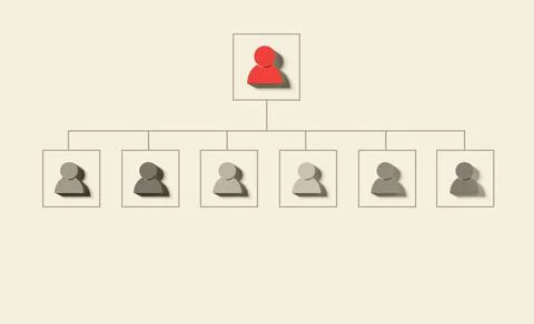 Figure connected to group of other figures on beige background, human resourc Stock Illustration