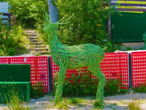 The figure of a deer from tree branches. Temporary figure. Rosa Khutor Stock Photos