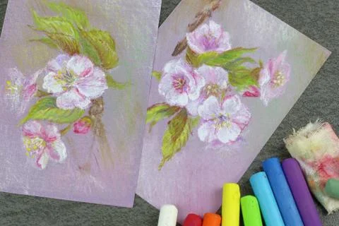 Figure drawn by wax crayons. Technique pastel. Stock Photos