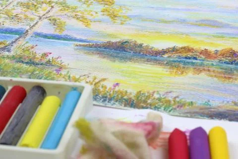 Figure drawn by wax crayons. Technique pastel. Stock Photos