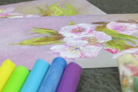 Figure drawn by wax crayons. Technique pastel. Stock Photos