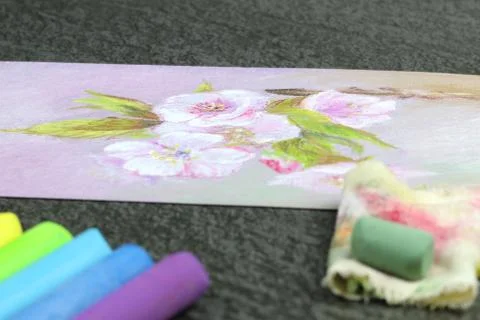 Figure drawn by wax crayons. Technique pastel. Stock Photos