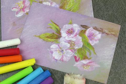 Figure drawn by wax crayons. Technique pastel. Stock Photos