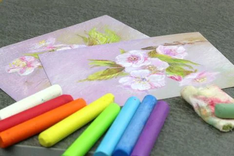 Figure drawn by wax crayons. Technique pastel. Stock Photos