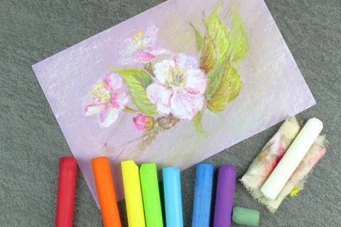 Figure drawn by wax crayons. Technique pastel. Stock Photos