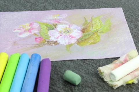 Figure drawn by wax crayons. Technique pastel. Stock Photos