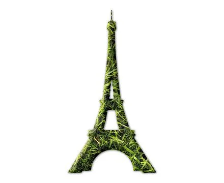 Figure of the Eiffel Towith a grass print isolated on a white background 스톡 사진