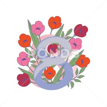 Figure eight with pink and red tulip flowers. International Women s day. 8 March Stock Illustration