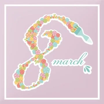 Figure eight of spring flowers. Paint brush draws with colors Stock Illustration
