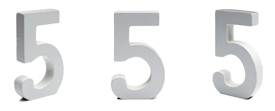 Figure five made of plaster on a white background at different angles. 스톡 사진