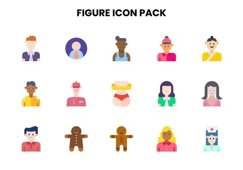 Figure Flat Set Icons Pack Stock Illustration