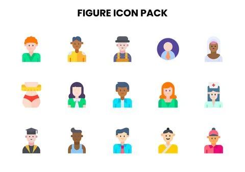 Figure Flat Vector Icons Pack Stock Illustration
