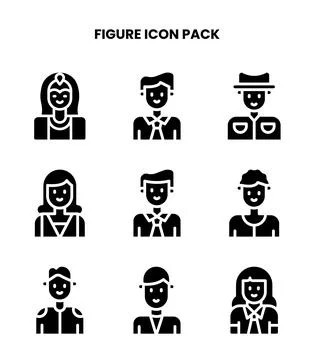 Figure Glyph Design Icons Pack Stock Illustration