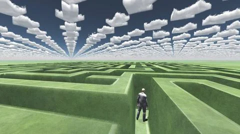 Figure inside of maze Figure inside of maze with arrow clouds above Copyri... 写真素材