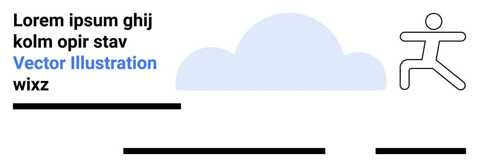 Figure jumping over lines, cloud shape and placeholder text. Ideal for web de イラスト素材