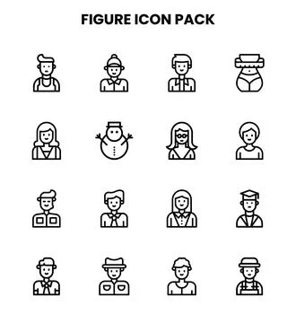 Figure Line Collection Icons Pack Stock Illustration