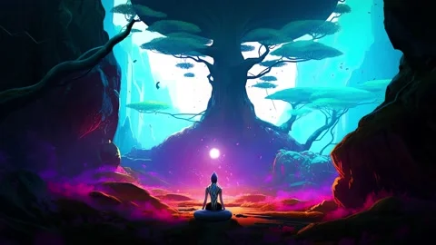 Figure magic with power of the third eye contemplating the erupting volcano.. Vidéo 239677870