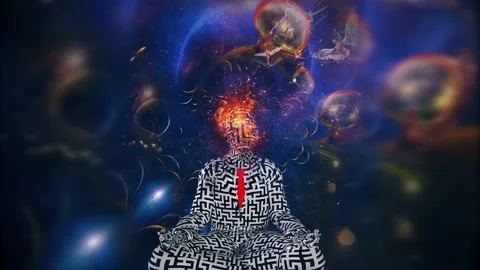 Figure of man with maze pattern in lotus pose Stock Footage 230177034