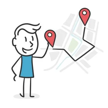 Figure Man Planning Route on a Map. Concept of navigation and route planning Stock Illustration