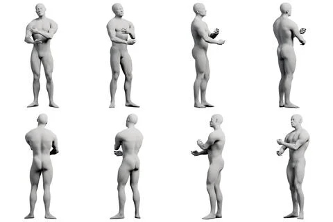 Figure model arm stretching multi-view collage Illustrazione stock