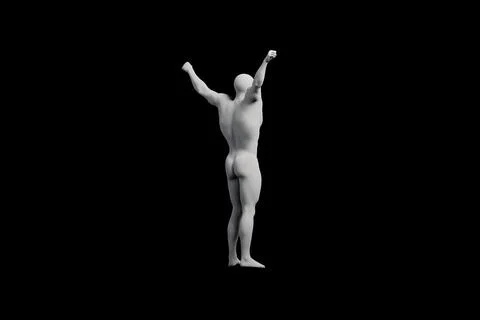 Figure model with arms raised in black studio Stock Illustration