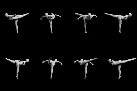 Figure model in balancing pose on black studio background Stock Illustration