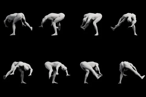 Figure model bending forward in black studio Ilustración de archivo