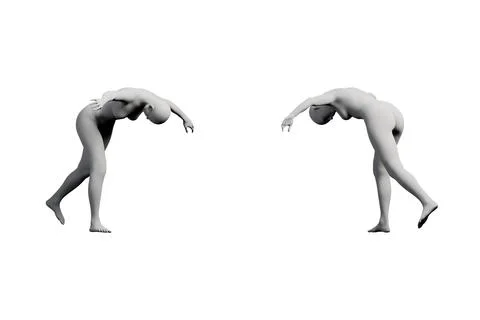 Figure model bending forward in white studio Stock Illustration