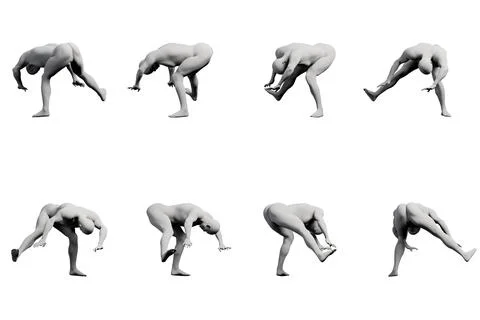 Figure model bending forward in white studio Ilustración de archivo