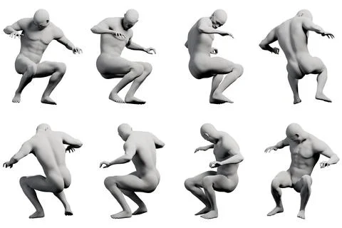 Figure model crouching multiview collage white studio 스톡 일러스트