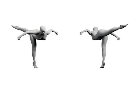 Figure model in dynamic balance, white studio Stock Illustration