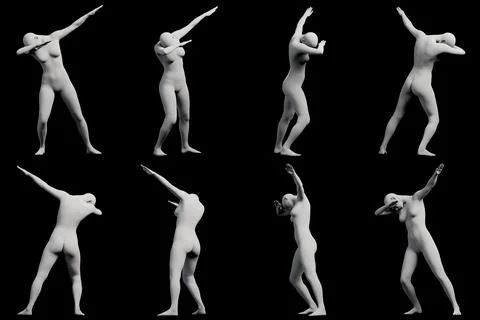 Figure model in dynamic poses on black studio background Stock Illustration