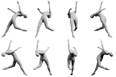 Figure model in dynamic poses on matte white studio background Stock Illustration