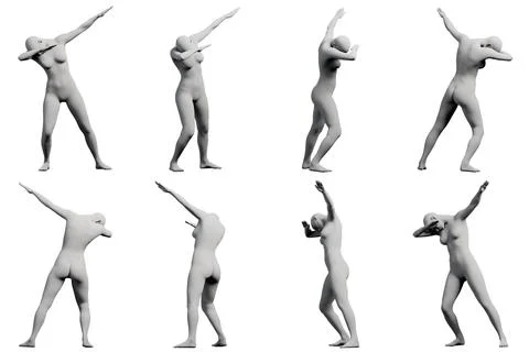Figure model in dynamic poses on white studio background Stock Illustration
