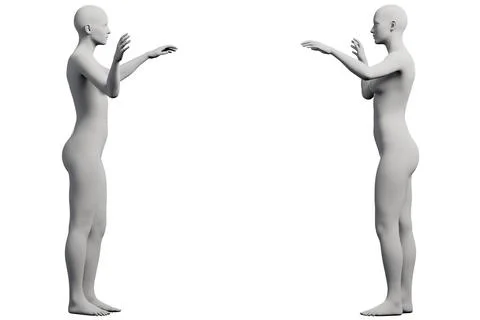 Figure model gesturing confidently in a white studio Stock Illustration