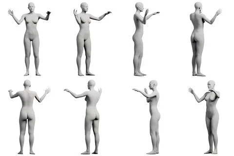 Figure model gesturing confidently in a white studio Stock Illustration