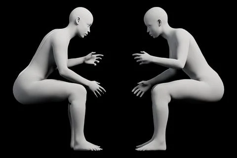 Figure model in gesturing pose against black studio backdrop Stock Illustration
