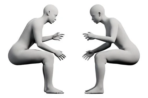 Figure model in gesturing pose against white studio backdrop Illustrazione stock