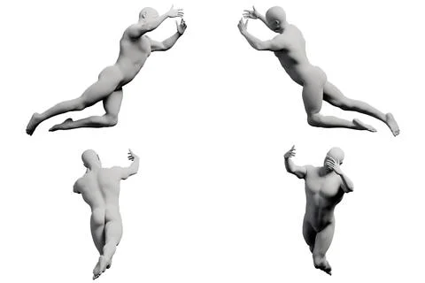 Figure model jumping in 4-view collage Stock Illustration
