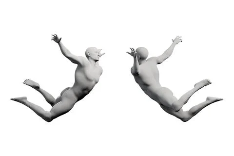 Figure model jumping multiview collage white background Stock Illustration