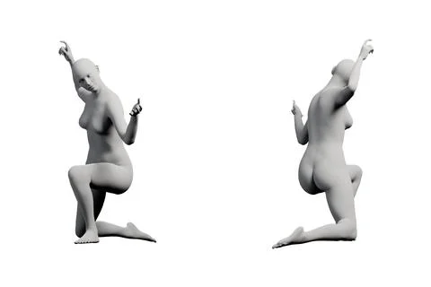 Figure model kneeling contemplative studio Stock Illustration