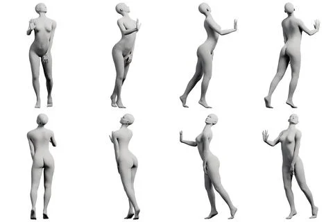 Figure model multiview collage white background Stock Illustration