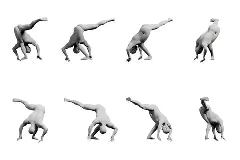 Figure model performing handstands in various poses against matte 스톡 일러스트